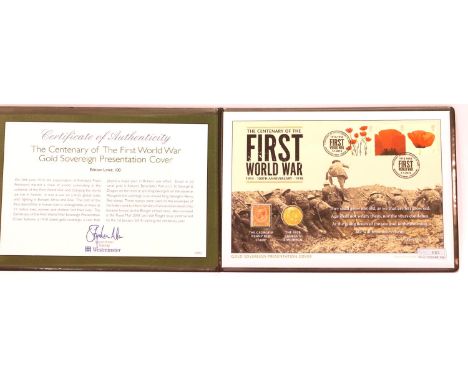 Limited edition Centenary of the First World War gold sovereign presentation stamp cover. P&amp;P Group 1 (£14+VAT for the fi