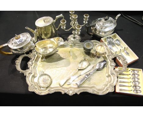 Quantity of silver plate including a WMF teapot, twin handled tray and Walker &amp; Hall boxed flatware etc. P&amp;P Group 3 