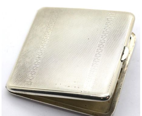George V hallmarked silver cigarette case, engraved W.E.C to interior, 8 x 8 cm, 116g. P&P Group 1 (£14+VAT for the first lot