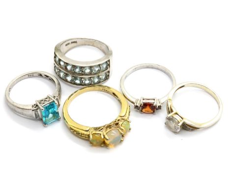 Five 925 silver stone set assorted rings. P&P Group 1 (£14+VAT for the first lot and £1+VAT for subsequent lots)Condition Rep