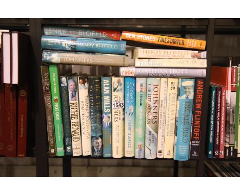 Shelf of mainly hardback cricket related books. P&amp;P Group 3 (£25+VAT for the first lot and £5+VAT for subsequent lots) 
