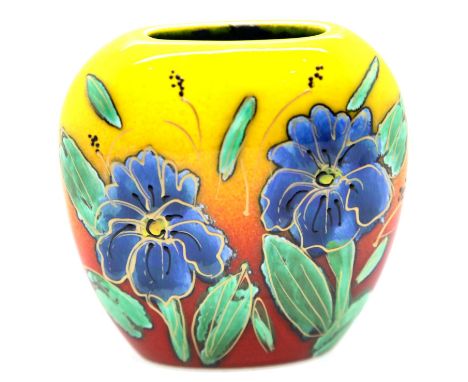 Anita Harris Blue Flowers vase, signed in gold, H: 13 cm. P&P Group 1 (£14+VAT for the first lot and £1+VAT for subsequent lo