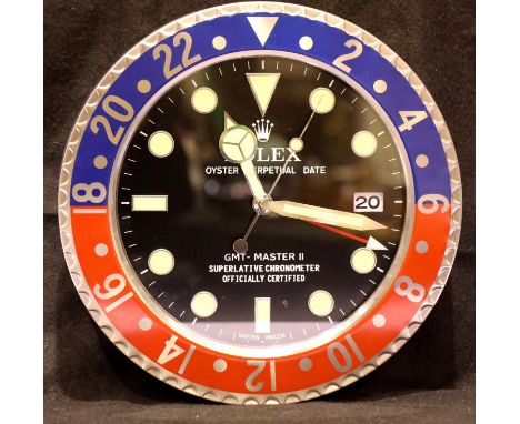 Dealers point of sale wall clock with sweeping second hand and Pepsi bezel, working at time of lotting, D: 34 cm. P&amp;P Gro