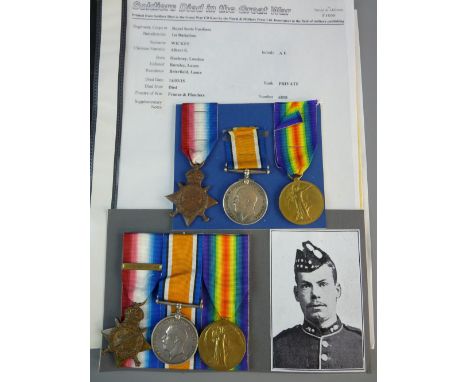 MEDALS - A 1914 STAR AND BAR TRIO to 6858 Pte Albert Wickes, First Battalion Royal Scots Fusiliers, who died at Witternburg P