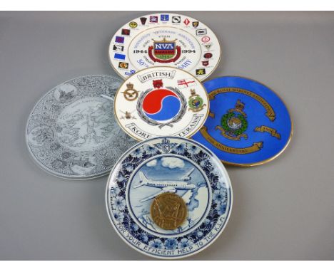 A DELFT COMMEMORATIVE DISH to Group Captain Seymour Lucas with fifty year bronze medallion along with four other armed forces