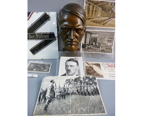 AN ADOLF HITLER BRONZE BUST 'Der Fuhrer' SS Cuff title and other memorabilia