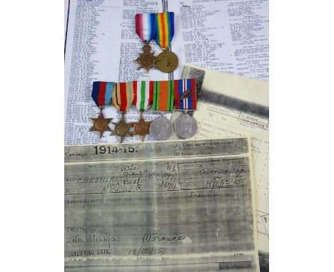 MEDALS - A WWI PAIR AND A WWII GROUP OF FIVE with MID oak leaf, 1914-15 Star and Victory medal to 5779 Pte. A. E. Cheshire, t