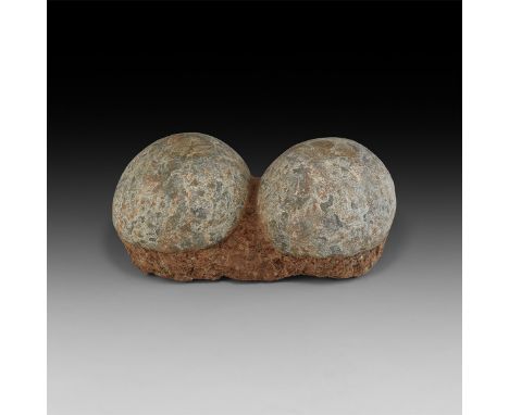 Cretaceous Period, 145-65 million years BP. A large pair of Charonosaurus sp. hadrosaur eggs on matrix retaining evidence of 