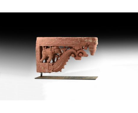 9th-11th century AD. A carved stone architectural bracket comprising a slender ledge with stepped cone finial to the lower fa