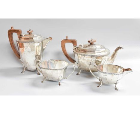 A Four-Piece George V Silver Tea-Service, by Mappin and Webb, Sheffield, 1928, 1930 and 1932, each piece tapering and on pad 