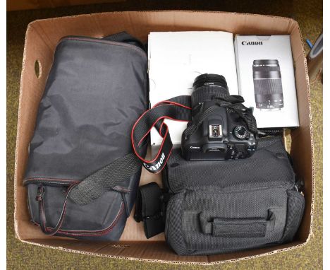 A Canon EOS 1200D Camera, with EF lenses 75-300mm and 15-55mm, together with various accessories, as new