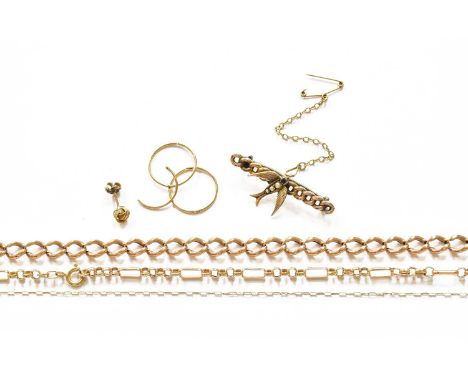 A Small Quantity of Jewellery, including a 9 carat gold fancy link chain (a.f.); and a curb link bracelet, length 19.8cm; a s