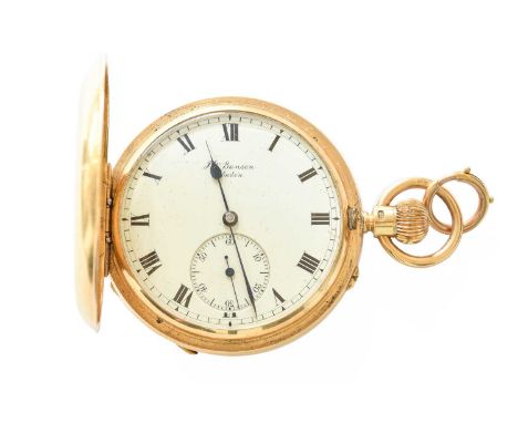 An 18 Carat Gold Full Hunter Pocket Watch, retailed by J.W.Benson, London, lever movement signed, enamel dial signed, case wi