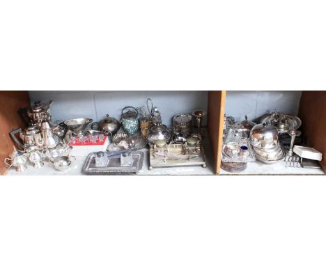 A Collection of Assorted Silver Plate, including two differing inkstands; a silver plate mounted ceramic jam-pot; tea and cof