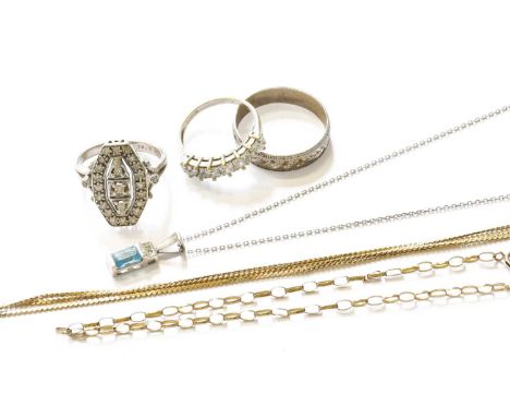 A Small Quantity of Jewellery, including a blue topaz pendant on chain, pendant length 1.7cm, chain length 44cm; two bracelet