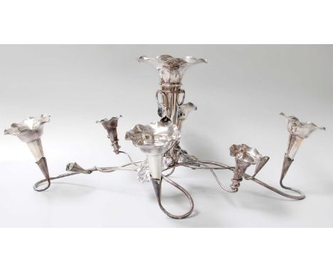 A George V Silver Plate Table Epergne/Centrepiece, by Coles and Fryer, Birmingham, First Half 20th Century, naturalistically 