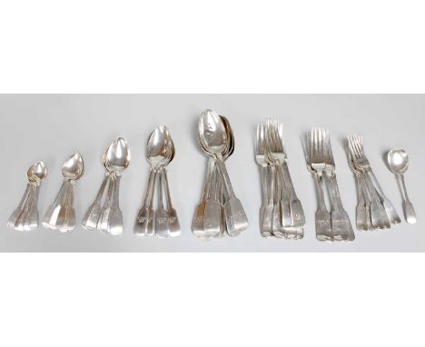 A Collection of George IV and Later Silver Flatware, most pieces marked for Newcastle, Fiddle pattern, variously engraved wit