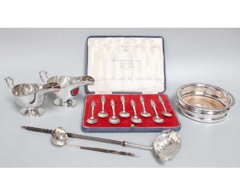 A Collection of Assorted George III and Later Silver, including a cased set of silver 'Monarchs of the Century' teaspoons; a 