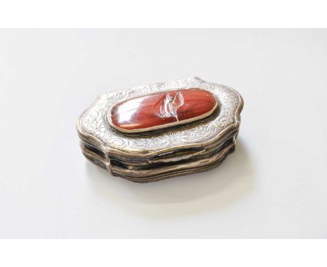 A George II Silver Snuff-Box, Maker's Mark SC, Probably London, Circa 1740, cartouche shaped, the hinged cover set with a sto