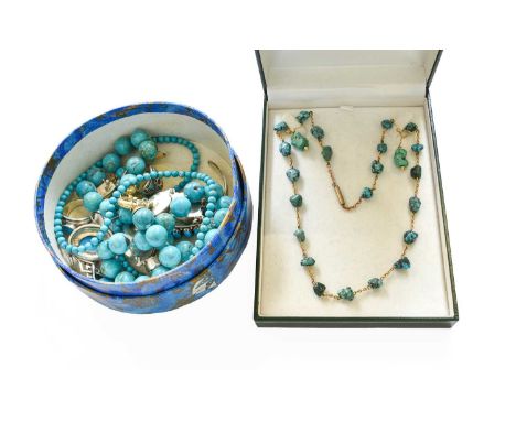 A Quantity of Turquoise Jewellery, comprising of three necklaces, a bangle, a bracelet, two rings and five pairs of earrings