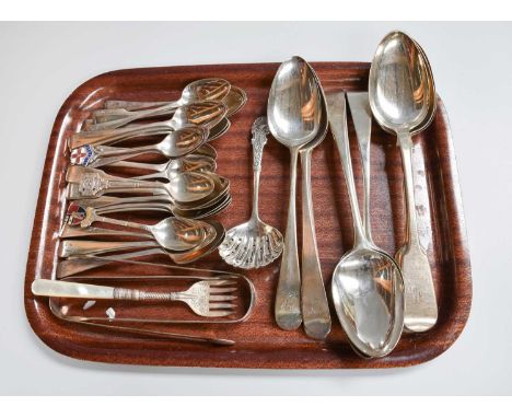A Collection of George III and Later Silver Flatware, various patterns, weighable silver 32oz 9dwt, 1,009gr (one tray)