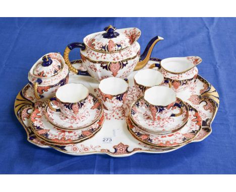 A Royal Crown Derby Porcelain Imari Part Teaset on Cabaret Tray, 1901 and other dates, comprising:cabaret trayteapot and cove