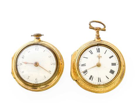 Two Gilt Metal Pair Cased Verge Pocket Watches, signed Hughes, London, Late 18th Century, single chain fusee verge movement s