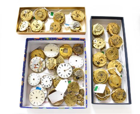 A Selection of Early 19th Century Pocket Watch Movements, Pocket Watch Enamel Dials and Spare Pocket Watch Movement Parts, (I