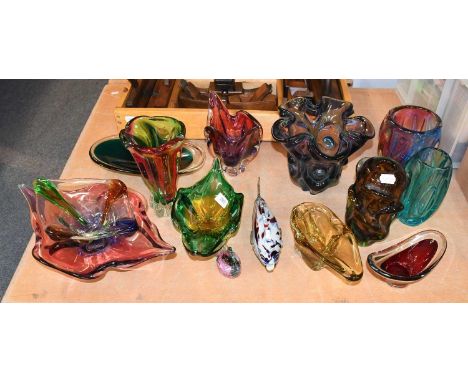 A Group of Italian and Other Art Glass Vases and Bowls, (qty)