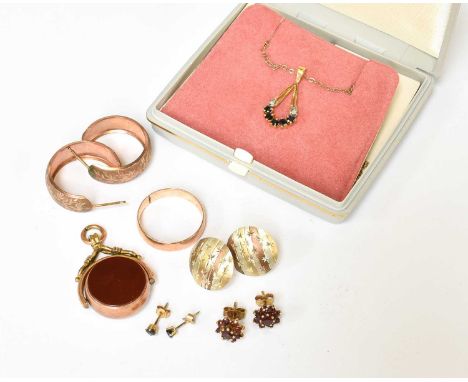 A Small Quantity of Jewellery, comprising of four pairs of earrings, with post fittings; a 9 carat gold band ring (band cut);