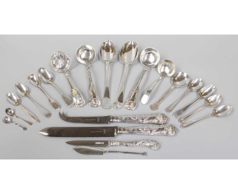 A Collection of Assorted George III and Later Silver Flatware, various patterns, including a pair of Scottish single-struck s