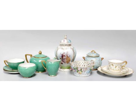 British and European Ceramics, Including a Royal Worcester Aesthetic sucrier and cover, with faux bamboo handles, a Dresden b