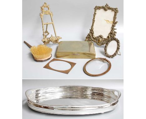 A Collection of Assorted Items, including an Art Nouveaux style silvered desk stand with twin inkwells, a large silver plate 