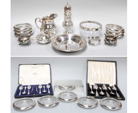 A Collection of Assorted Silver and Silver Plate, the silver including a cased set of spoons; an Iraqi silver and niello box 