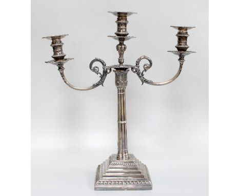 A George V Silver Candlestick With An Associated Victorian Three-Light Candlearm, The Base With Worn Maker's Mark, London, 19