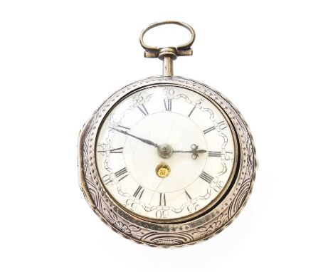 A Silver Pair Cased Repousse Verge Pocket Watch, signed Samson, London, 1781, single chain fusee verge movement signed and nu