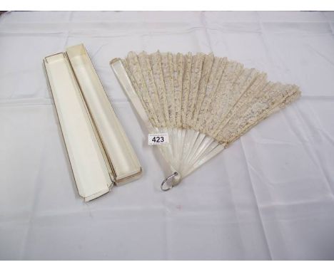 A vintage mother of pearl and lace fan a/f