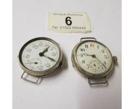 2 vintage silver watch heads, a/f.