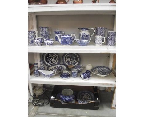3 shelves of blue and white including Spode