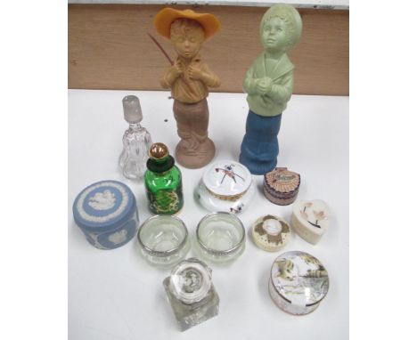 A mixed lot of scent bottles and trinket pots