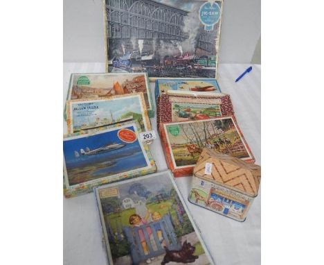 A quantity of vintage wooden jigsaw puzzles.