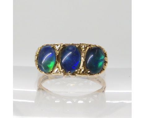 A 9ct gold three opal triplet ring, size O1/2, weight 3.6gms Condition Report: Available upon request