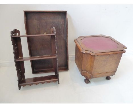 A selection of furniture to include a 19th century mahogany butler's tray, a set of three late 19th/early 20th century wall m