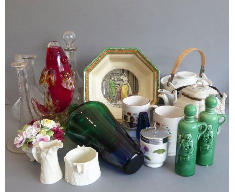An interesting selection of ceramics and glassware: an early 20th century Japanese porcelain teapot hand-decorated with a riv