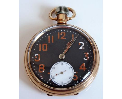 A Rolex military-type pocket watch; the gold-plated case marked for the Dennison Watch Case Co., 'Star', the black dial with 