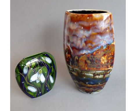 Two Anita Harris Art Pottery vases signed in gold to their undersides. The larger vase of bulging oval section and decorated 