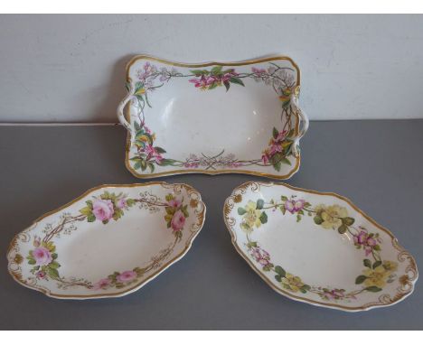 An early 19th century two-handled Spode porcelain dessert dish; hand gilded and individually decorated with botanical subject