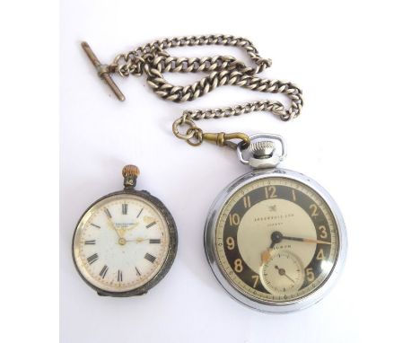 A late 19th century Swiss silver-cased lady's open-faced pocket watch; white-enamel dial with Roman numerals and signed 'L'Ex