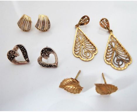Four pairs of 9-carat gold earrings