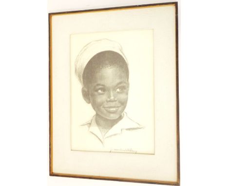 J MacDonald Henry (Jamaican born 1960) - Signed portrait of a Young Girl known as Tups. Charcoal, 14 ¾ x 10 ½ ins (37.5 x 26.